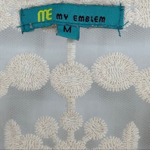 Me My Emblem Embroidered Cream Blouse Top - Picture 2 of 10